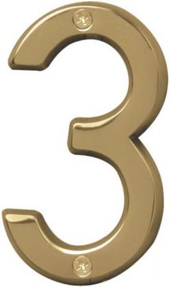 4" POLISHED BRASS NUMBER 3