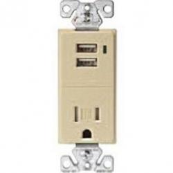 2 PORT USB / RECEPTACLE TR IVORY