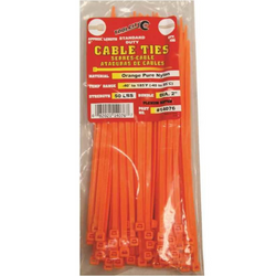 8" Orange Cable Ties, 50 Lb. Strength - 100 Pack	