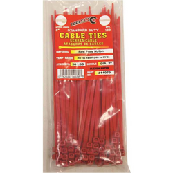 8" Red Cable Ties, 50 Lb. Strength - 100 Pack	