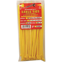 8" Yellow Cable Ties, 50 Lb. Strength - 100 Pack