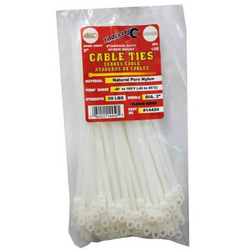 8" Natural Cable Tie, 100 Count - 50 Lbs