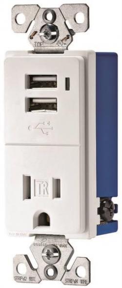 2 PORT USB / RECEPTACLE TR WHITE